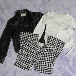 Chic 3 PC Black Jacket White Shirt and Houndstooth Pants Set For Girls Size 4T
